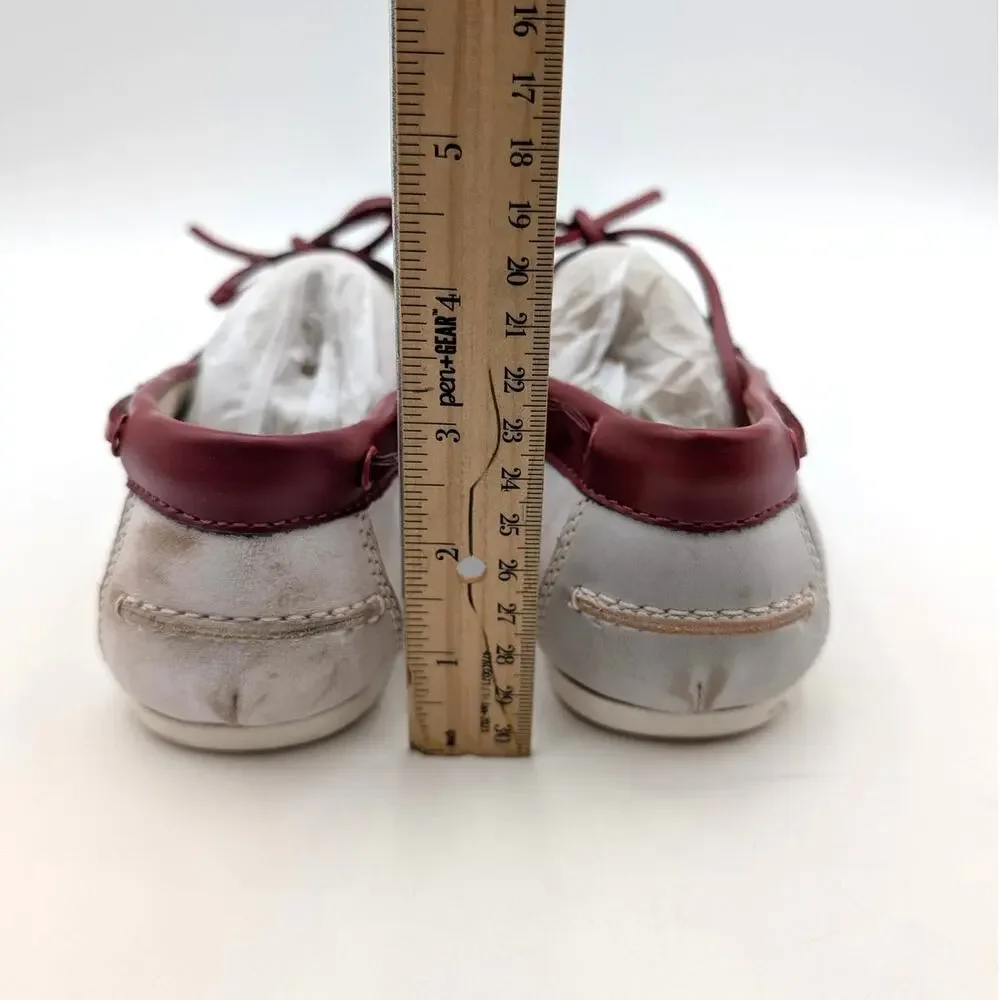 Nine West Yacht Boat Shoes Round Toe Women's White/Red Multi Size US8M EU38.5